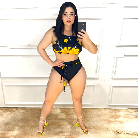 Biquíni Plus Size Hot Pant Cintura Alta Com Forro e Bojo